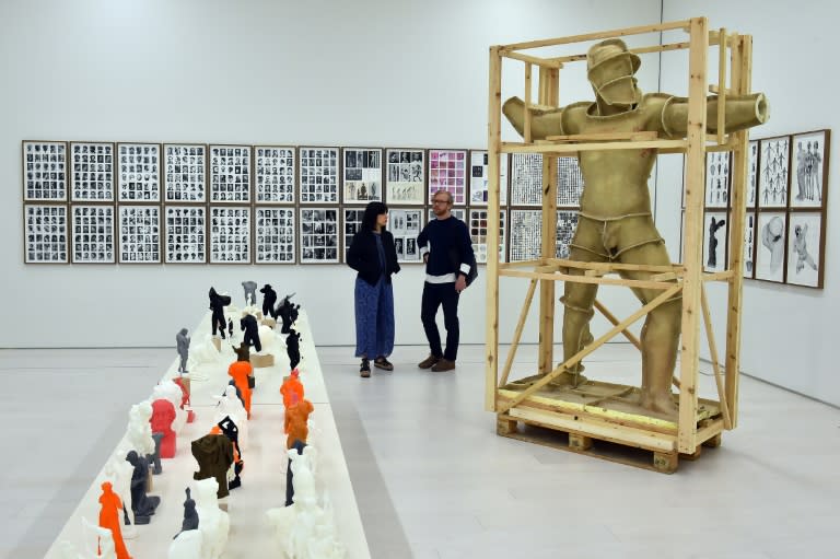 An installation by Spanish artist Daniel Garcia Andujar entitled "The disasters of War" at the National museum of Contemporary Art in Athens which is hosting the 14th Documenta 14 art exhibition