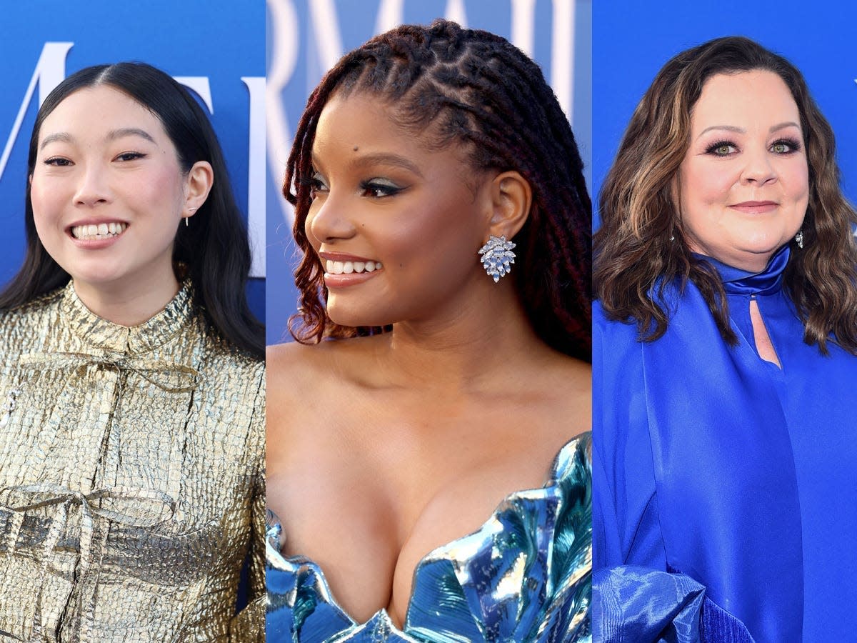Awkwafina, Halle Bailey, and Melissa McCarthy at "The Little Mermaid" premiere.