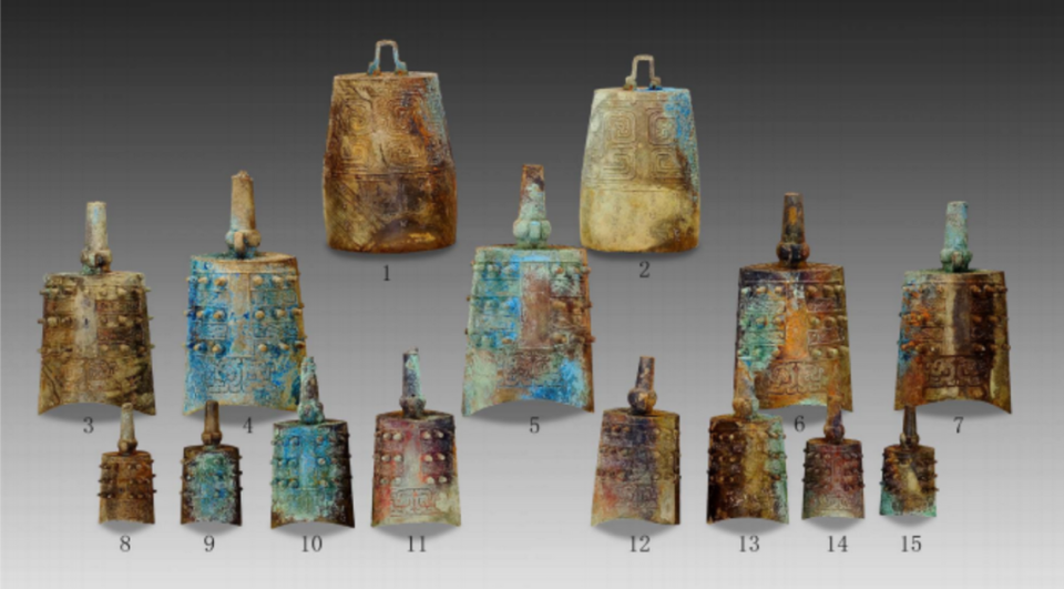 Two different types of bells, 15 in total, were found in the tomb.