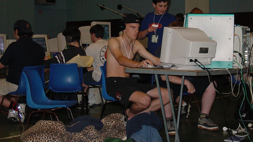 Gamers prepared for the long-haul, bringing sleeping bags and blankets to a 2000 tournament in Brisbane, Australia. - David Harrison/Courtesy Thames & Hudson