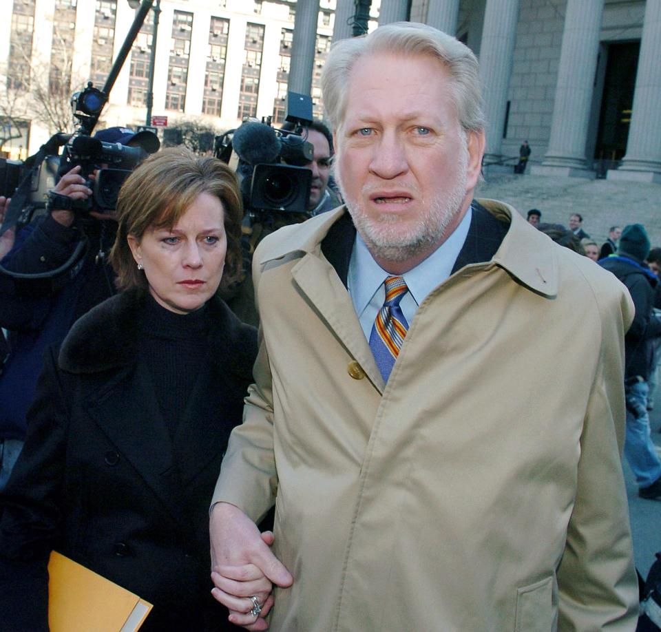 Former WorldCom CEO Bernard Ebbers exits Manhattan federal court in 2005 with wife Kristie, left, in New York. Ebbers was convicted on all counts in the trial in which he was accused of orchestrating an accounting scandal which bankrupted the once giant telecommunications company.