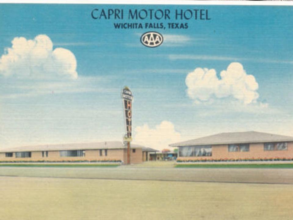 Postcard rendering of the Capri Motor Hotel from its heyday.