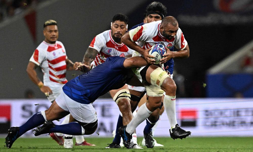 Japan’s Michael Leitch was in typically dangerous form against Samoa.