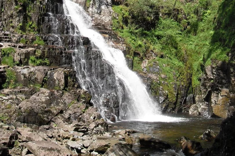 Pistyll Cain waterfall in Coed y Brenin forest