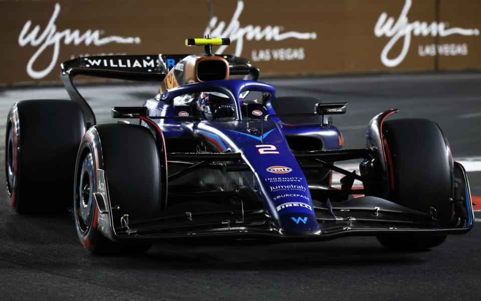 Logan Sargeant of United States driving the (2) Williams FW45 Mercedes on track during qualifying ahead of the F1 Grand Prix of Las Vegas at Las Vegas Strip Circuit on November 18, 2023 in Las Vegas, Nevada