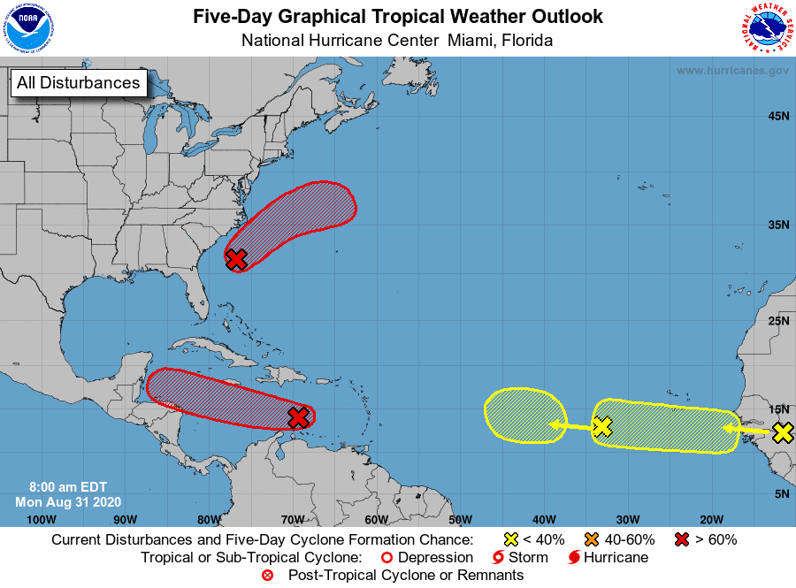 Forecasters are watching four separate areas for possible tropical development in the Atlantic Basin this week.