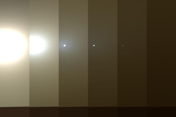 Simulated views of what Opportunity sees during the dust storm.