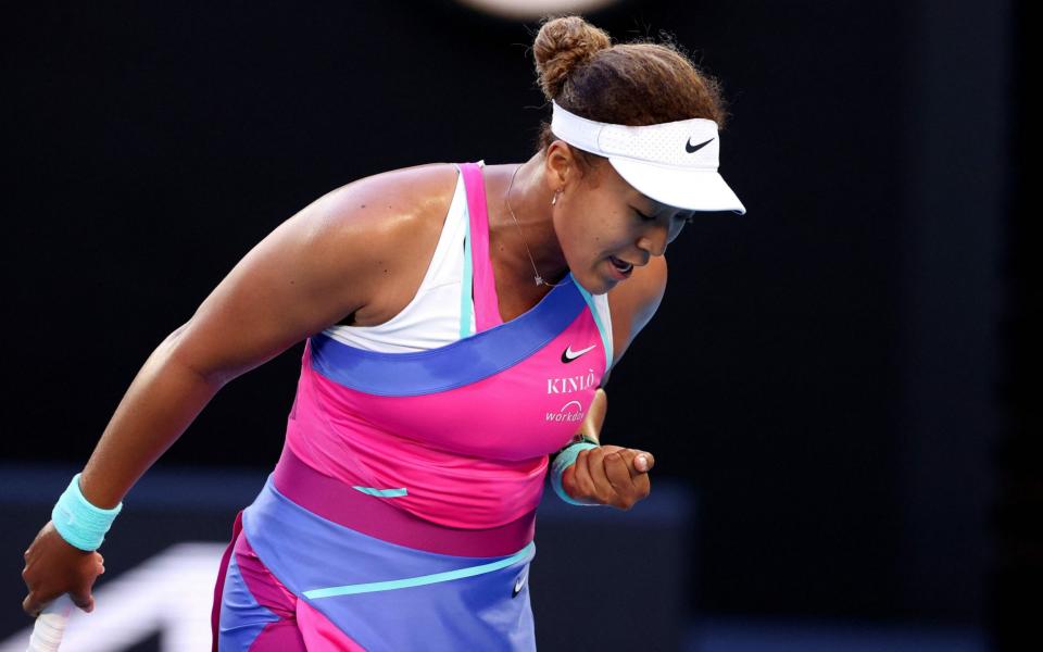 Japan's Naomi Osaka reacts on a point against Madison Brengle of the US during the women's singles - MARTIN KEEP/AFP via Getty Images