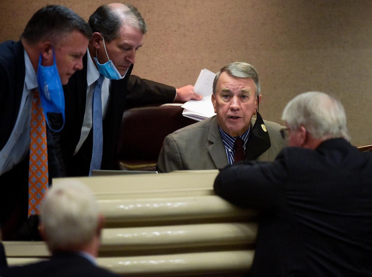 Speaker of the House Mac McCutcheon holds a discussion during the special session at the Alabama Statehouse in Montgomery, Ala., on Thursday November 4, 2021. 