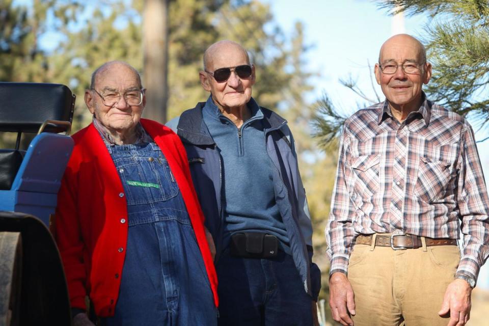 Brothers Bob Grimm, 94, Dave Grimm, 87, and Don Grimm, 88, of Rapid City spent four years building a 1907 International Harvester high-wheeler auto buggy.