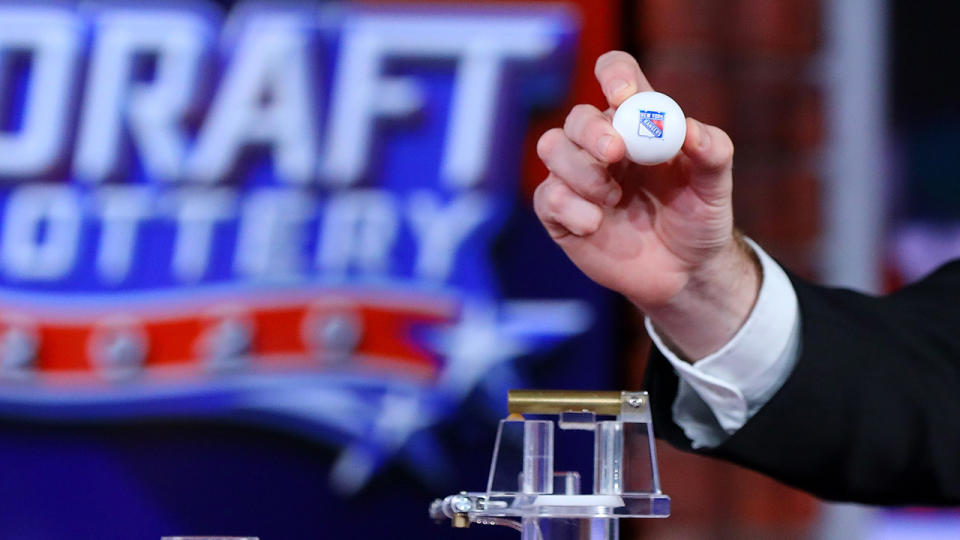 The New York Rangers' ball, pictured here after it was selected first.