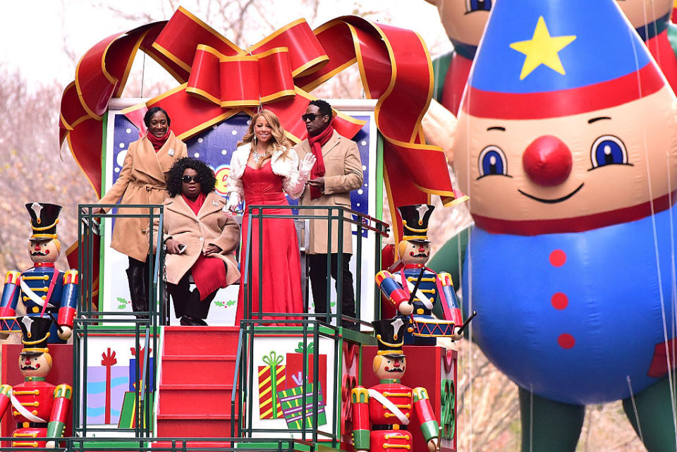 Mariah Carey rides a float at the Macy’s Thanksgiving Day Parade in 2015. (Photo: James Devaney/WireImage)