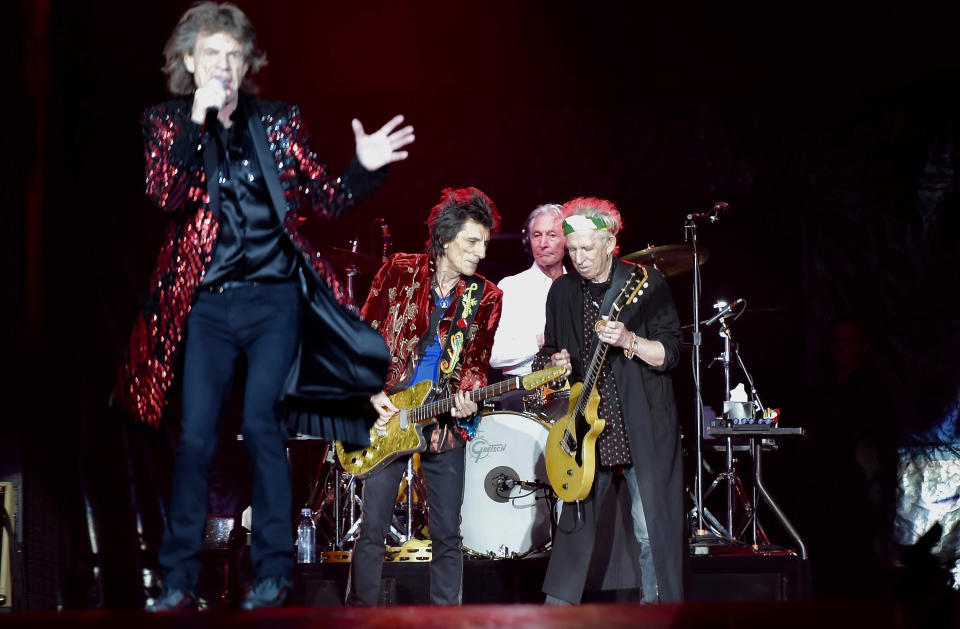 NANTERRE, FRANCE - OCTOBER 27: Mick Jagger, Keith Richarda, Ron Wood, Charlie Watts of Rolling Stones on Stage during the concert at U Stadium on October 25, 2017 in Nanterre, France. (Photo by Franck Castel ATPImages/Getty Images)