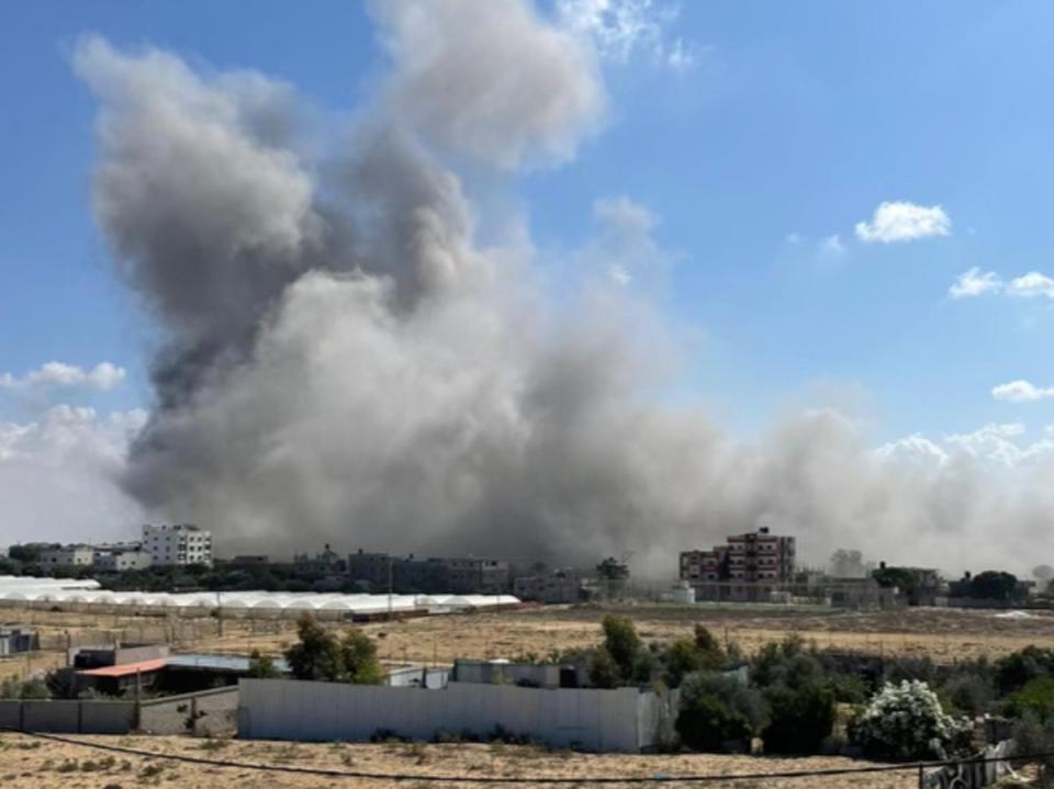 An explosion hits the Rafah border area of Gaza on 19 October, 2023 (Courtesy of Sammy Nabulsi)