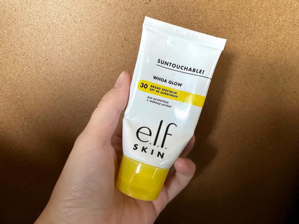 A tube of Whoa Glow SPF 30 sunscreen from ELF Cosmetics.
