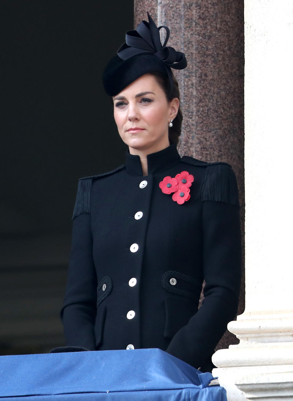 LONDON, ENGLAND - NOVEMBER 08: Catherine, Duchess of Cambridge during the National Service of Remembrance at The Cenotaph on November 08, 2020 in London, England. Remembrance Sunday services are still able to go ahead despite the covid-19 measures in place across the various nations of the UK. Each country has issued guidelines to ensure the safety of those taking part. (Photo by Chris Jackson - WPA Pool/Getty Images)