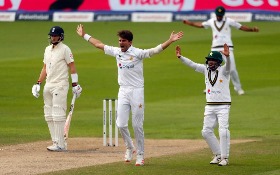 Pakistan's pace attack, featuring Shaheen Afridi (pictured) prominently, ripped through England's top order - PA
