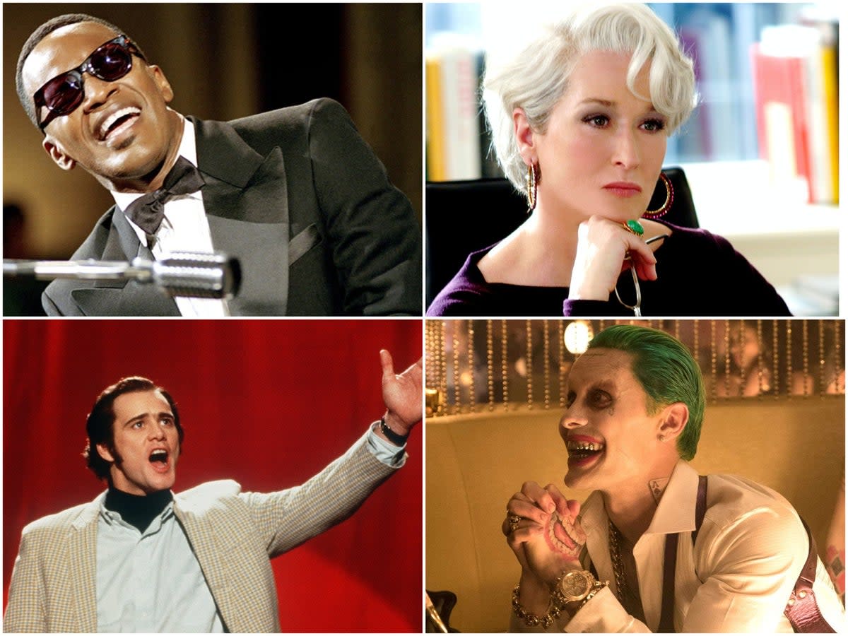 Jamie Foxx in ‘Ray’, Meryl Streep in ‘The Devil Wears Prada’, Jim Carrey in ‘Man on the Moon’ and Jared Leto in ‘Suicide Squad' (Universal, 20th Century Studios, Warner Bros)
