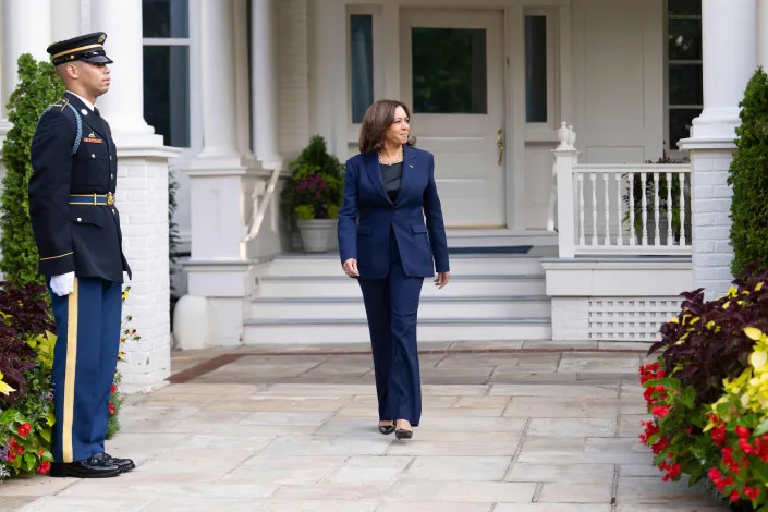 US Vice President Kamala Harris outside her residence at the US Naval Observatory in Washington, DC, on September 16, 2022.