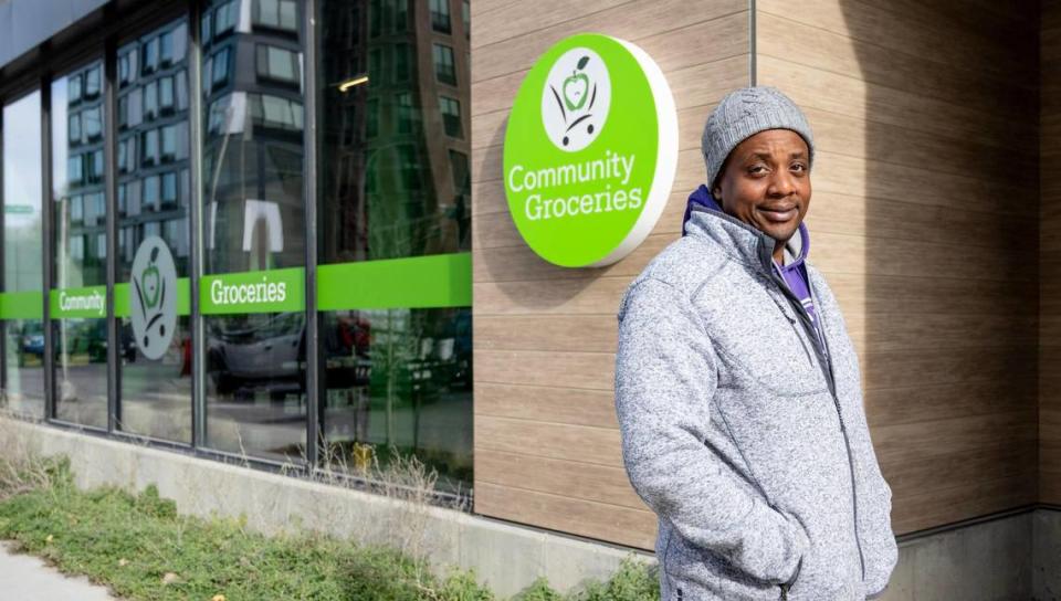 Kortney Lee, founder of Community Groceries, poses for a photo outside of his new store on Thursday, Dec. 14, 2023, in Kansas City.