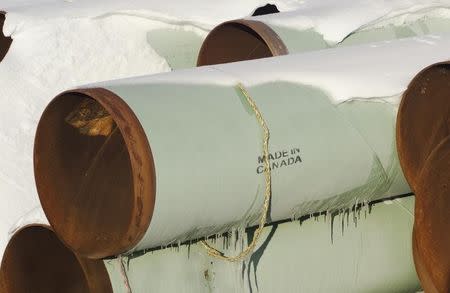 A depot used to store pipes for Transcanada Corp's planned Keystone XL oil pipeline is seen in Gascoyne, North Dakota November 14, 2014. REUTERS/Andrew Cullen