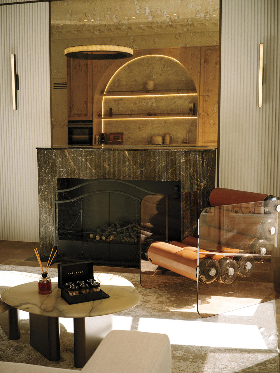 The living room of a Highstay apartment in Le Marais