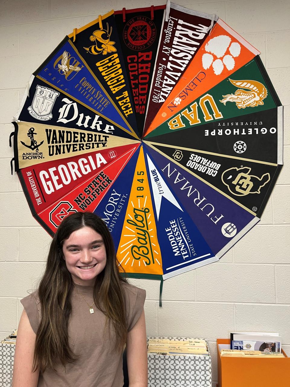 Emelia “Emmie” Bankston, the valedictorian at West High School, stands in the college guidance office on April 16, 2024. She plans to attend Vanderbilt University this fall on a full merit-based scholarship.