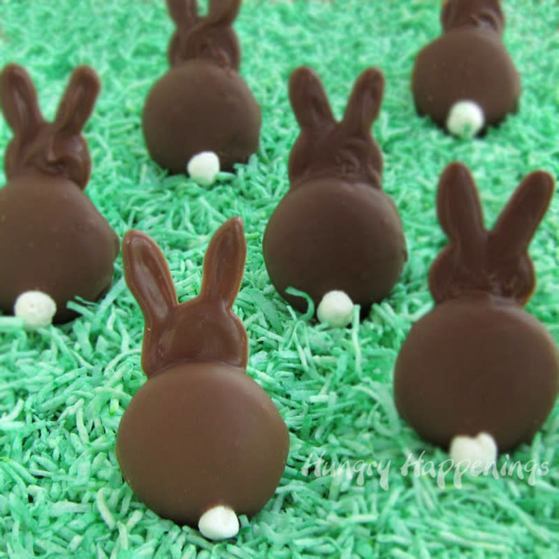 <p>Hungry Happenings</p><p>Hop on these simple-to-make wafer Bunny Cookies.</p><p><strong>Get the recipe: <a href="http://www.hungryhappenings.com/2012/04/chocolate-bunny-silhouettes-made-using.html" rel="nofollow noopener" target="_blank" data-ylk="slk:Vanilla Wafer Chocolate Bunny Silhouette Cookies;elm:context_link;itc:0;sec:content-canvas" class="link ">Vanilla Wafer Chocolate Bunny Silhouette Cookies</a></strong></p>