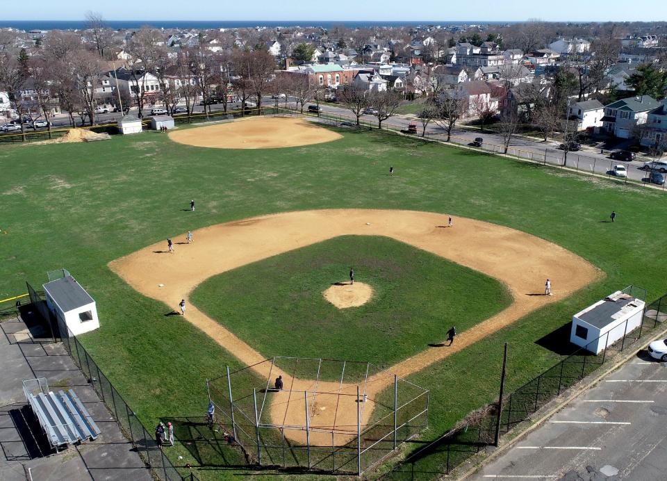 Youth baseball players practice Tuesday afternoon, March 30, 2021, at Memorial Field in Belmar.  This field once hosted Negro League games and the Cuban All-Star team. 