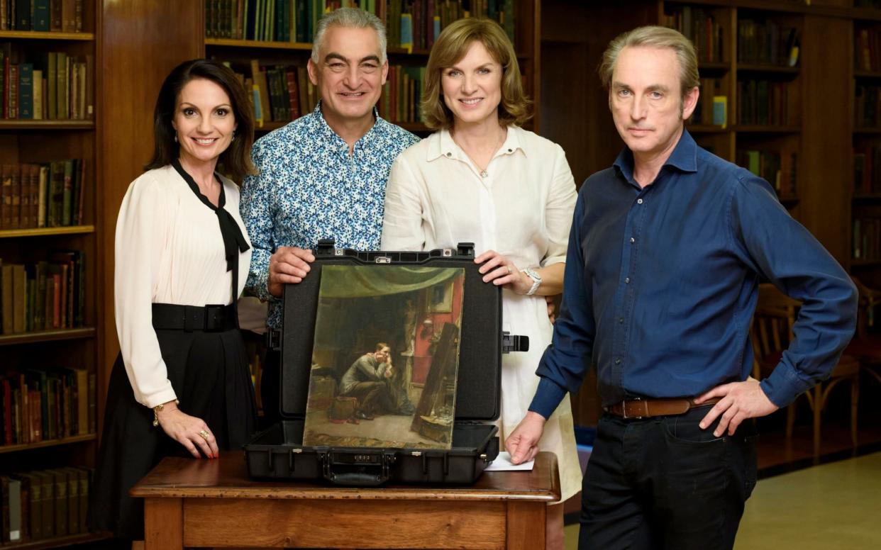 Fiona Bruce and Philip Mould with Joe and Rosanna Natoli and the Tom Roberts photo  - 2 - Roberts