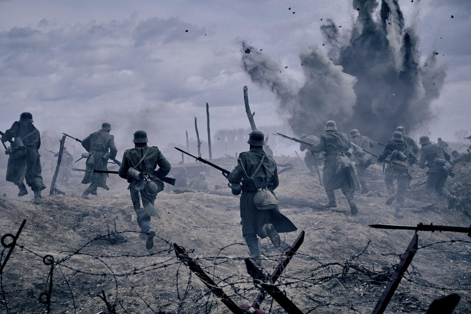 This image released by Netflix shows a scene from "All Quiet on the Western Front." (Netflix via AP)