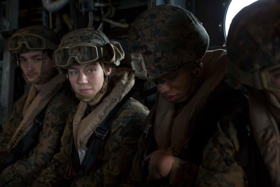 Nicole Gee on board an MV-22B Osprey during an exercise on April 5, 2021.