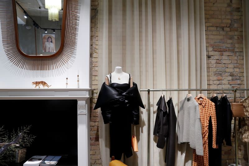 Clothes by the Hungarian luxury brand Nanushka are seen in the Nanushka store in Budapest, Hungary