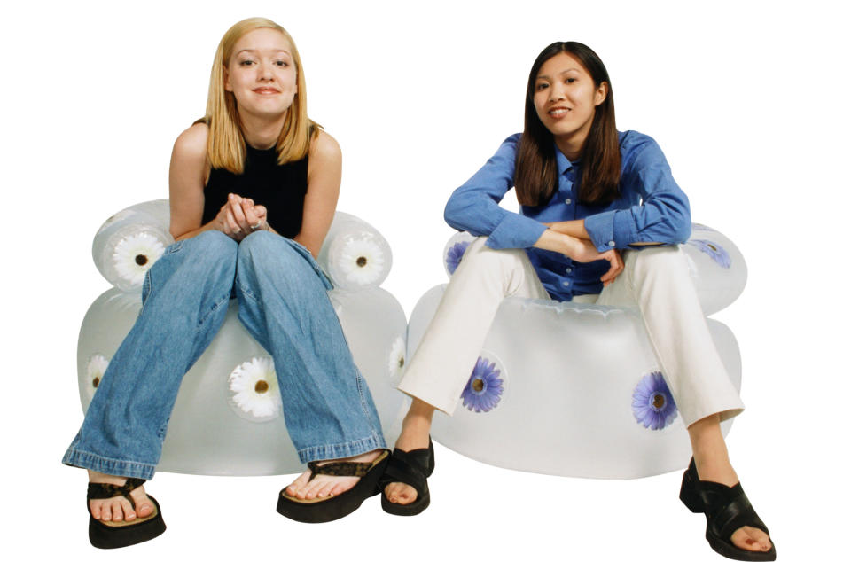 teens sitting on inflatable seats