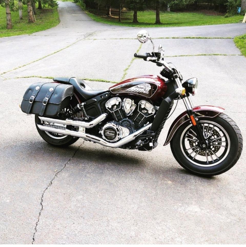 The motorcycle Pennsylvania resident Erin Krivulka purchased in April 2023 from the Indian Motorcycle of Seaford dealership. Krivulka said she has been unable to get proper records to ensure she can legally ride the bike, having been given improper temporary tags.