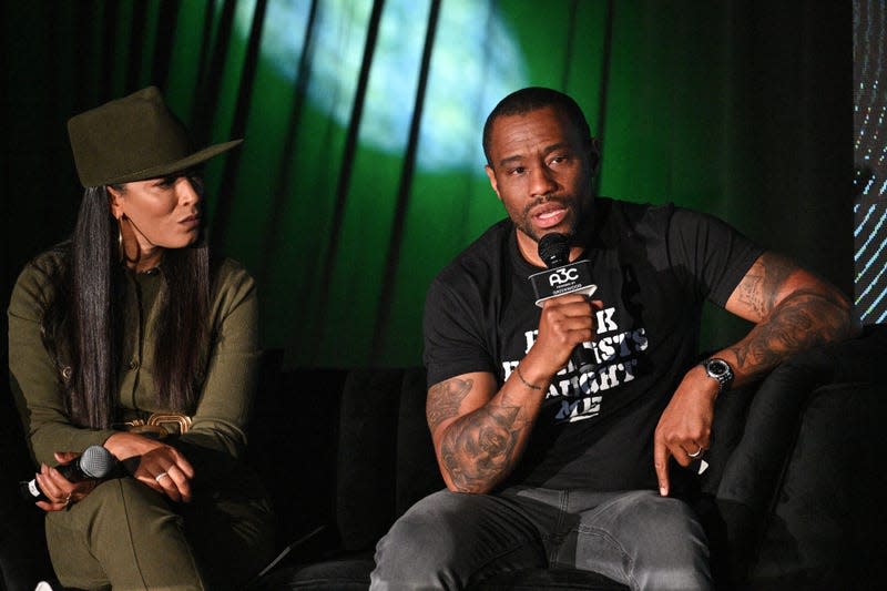 ATLANTA, GEORGIA - SEPTEMBER 29: Angela Rye and Marc Lamant Hill speak during 2023 A3C Conference day 1 on September 29, 2023 in Atlanta, Georgia.
