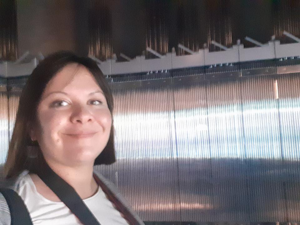 Marianne Guenot inside the mocked-up nuclear reactor.