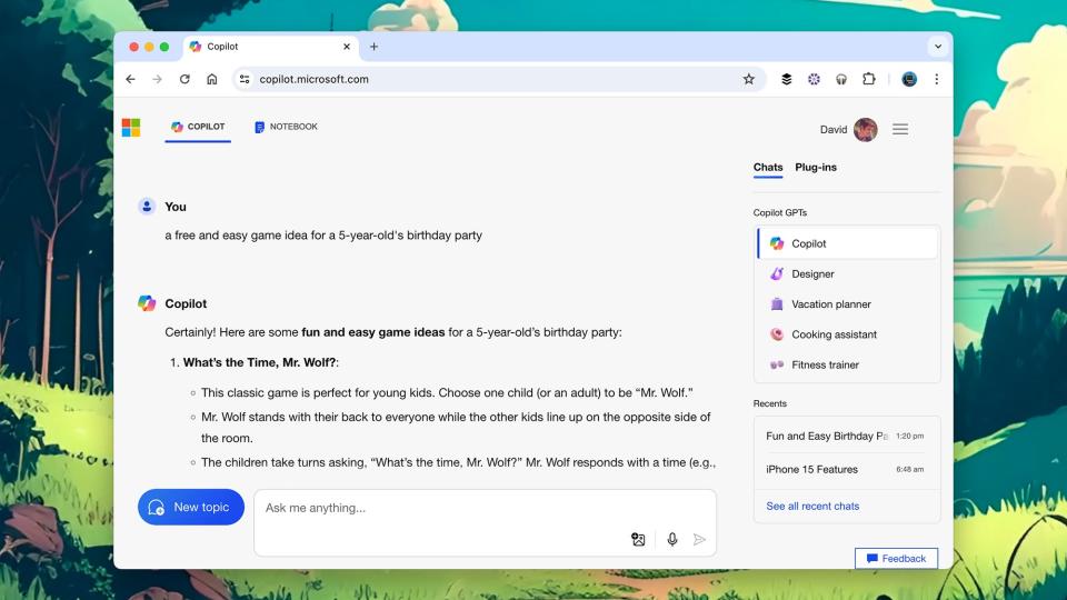 Copilot is just about the friendliest of the bots we tested. <em>Screenshot: Microsoft</em>