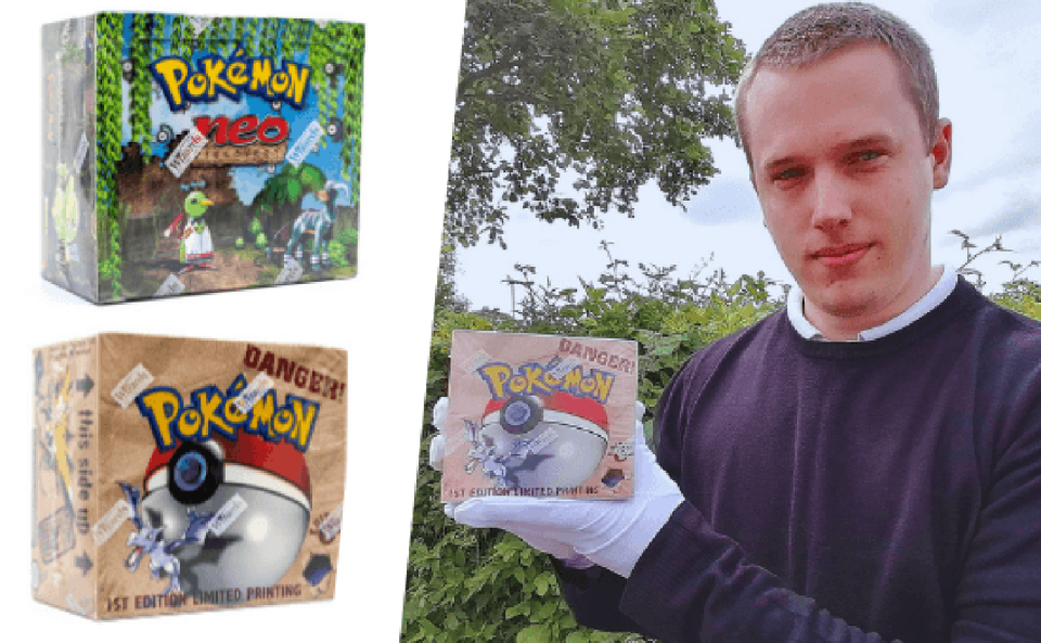 David Wilson-Turner, head of the Toy Department at Hansons, pictured with boxes of Pokemon cards.