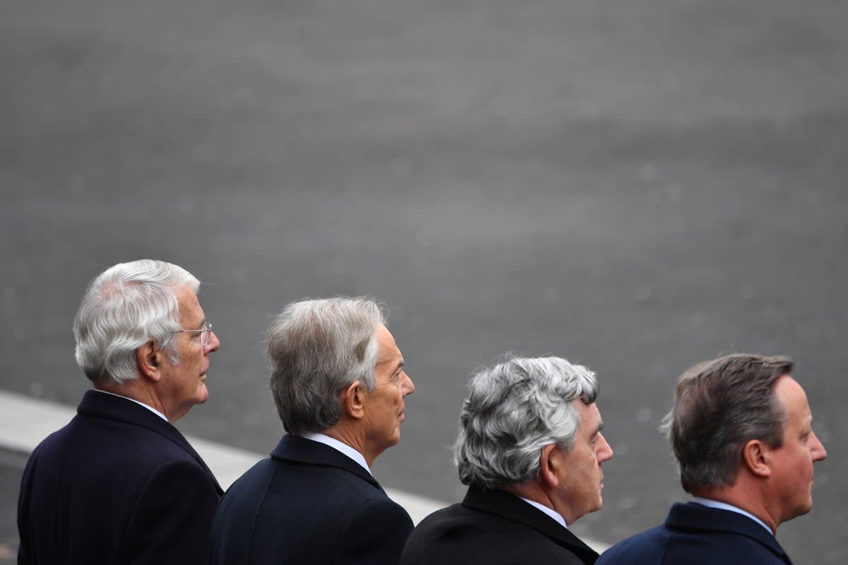 Former British prime ministers John Major, left to right, Tony Blair, Gordon Brown and David Cameron (Justin Tallis/PA) (PA Archive)