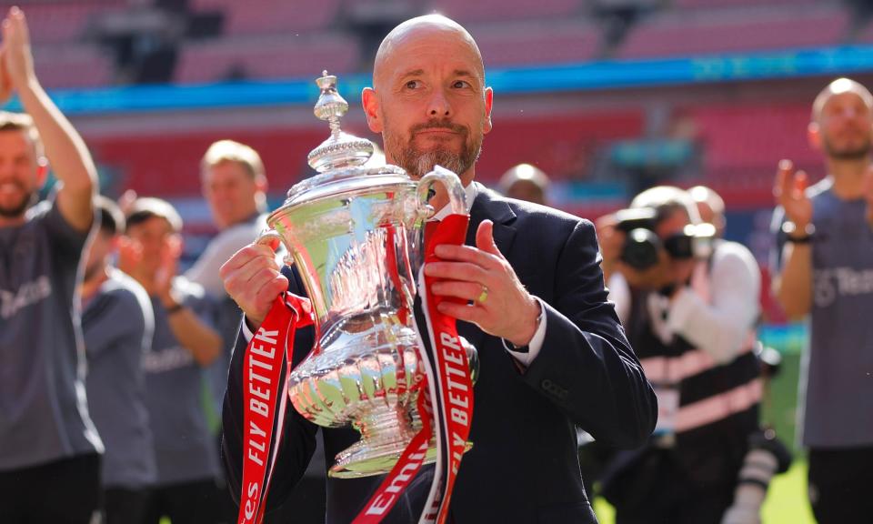 <span>Erik ten Hag with the FA Cup after Manchester United’s victory over Manchester City last month.</span><span>Photograph: Tom Jenkins/The Observer</span>