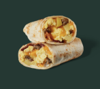 <p>Eggs, sausage, and bacon form a triple-threat of protein while potatoes help add a little fiber. The fiber count is a little low, so throw in a fruit cup side order to tack on four more grams.</p><p><em>Per wrap: 650 calories, 27g protein, 57g carbs (3g fiber), 33g fat</em></p>