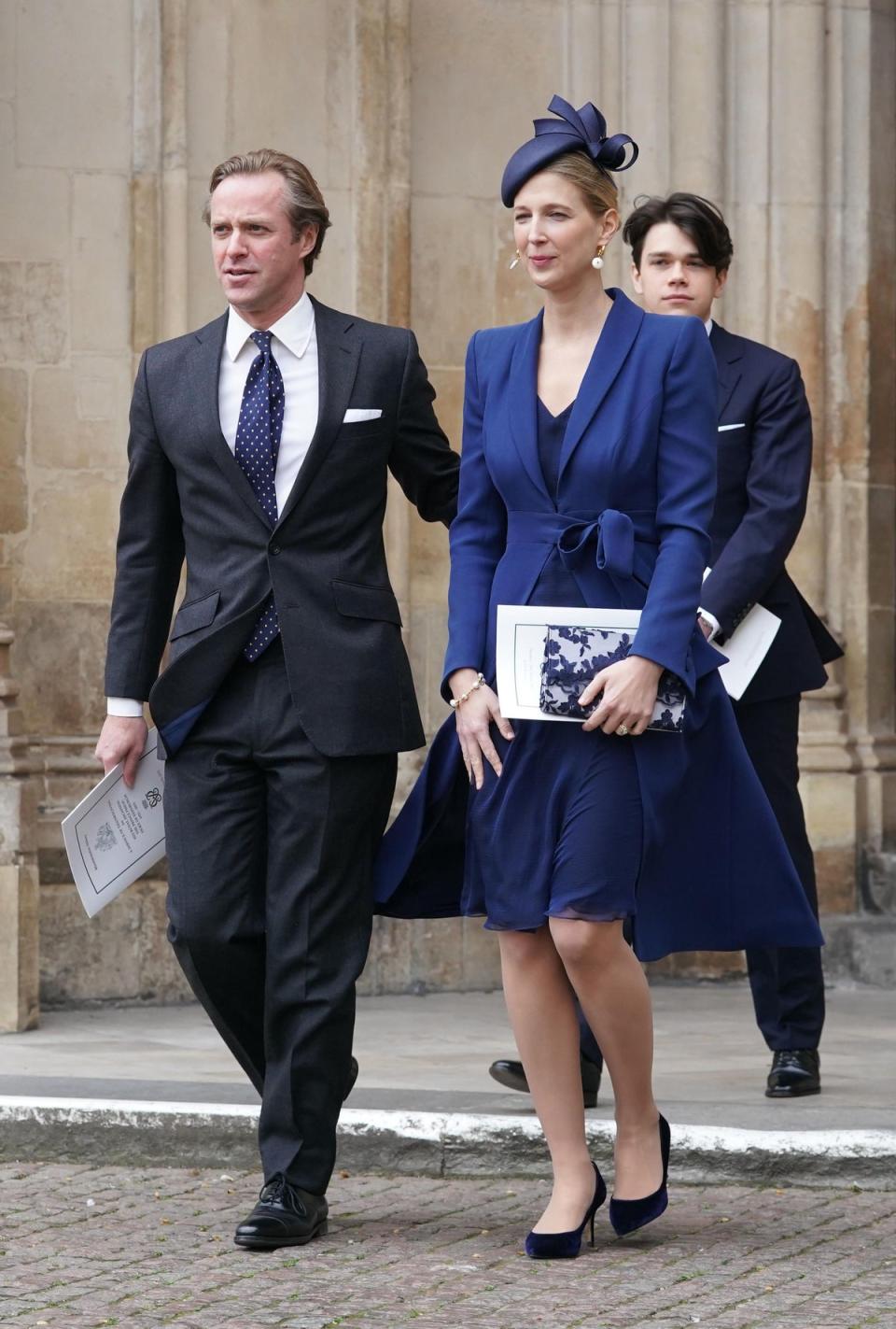 Lady Gabriella Kingston and Thomas Kingston leaving after a Service of Thanksgiving for the life of the Duke of Edinburgh, at Westminster Abbey in March 2022 (Kirsty O'Connor/PA Wire)