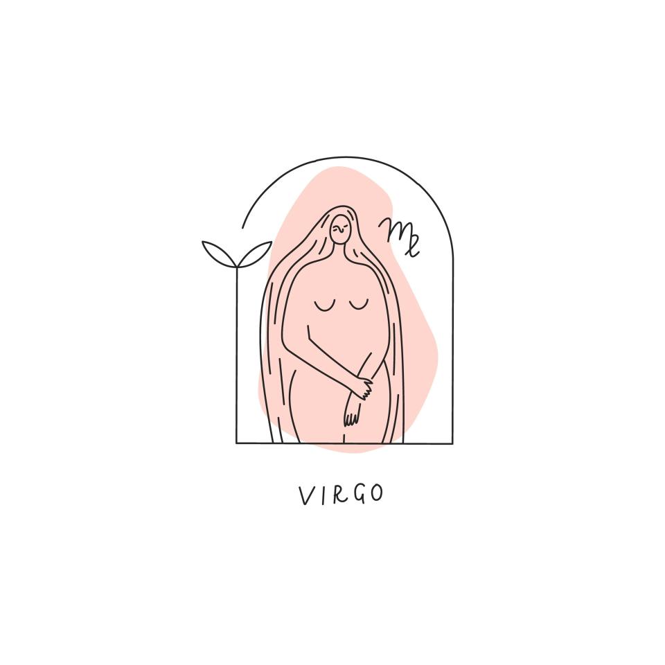 Virgo zodiac sign illustration with pink watercolor