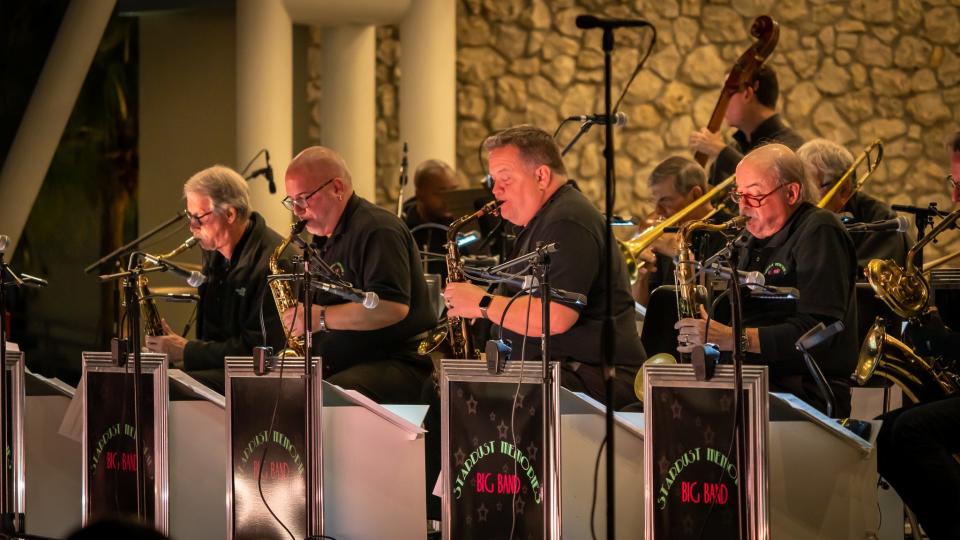Stardust Memories Big Band in 2024 celebrates its 10th season, performing outdoor, evening concerts in Cambier Park, Naples, and Riverside Park, Bonita Springs. Concerts start at 7 p.m. Shows run various weekends, starting Jan. 22-23.