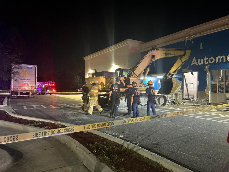 A Trenton man used an excavator Monday night to damage a parking lot light pole and a loading dock at Walmart, 2900 SW 42nd St., in Gainesville.