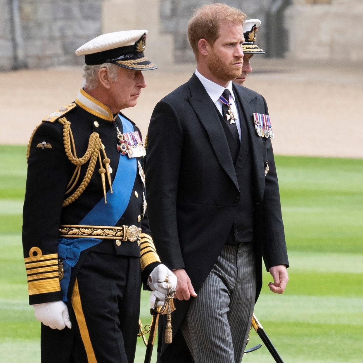  King Charles, Prince Harry walking 