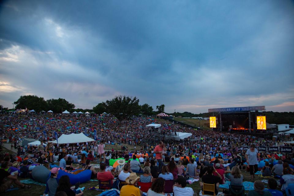 Festivalgoers watch Kacey Musgraves perform at Hinterland in St. Charles, Iowa, on Aug. 2, 2019.