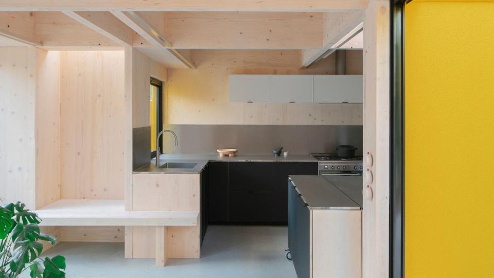 <p><strong>Location:</strong> Waltham Forest</p><p><strong>Designed by:</strong> Unknown Works</p><p><strong>Award: Unique Character Prize</strong></p><p>A bright and bold sustainable new home, designed for a young family, uses pre fabricated, cross-laminated timber (CLT) construction. It boasts a warm, natural finished timber on the inside, and a bright sunshine-yellow exterior, adding a pop of colour to the mid-century terrace. </p>