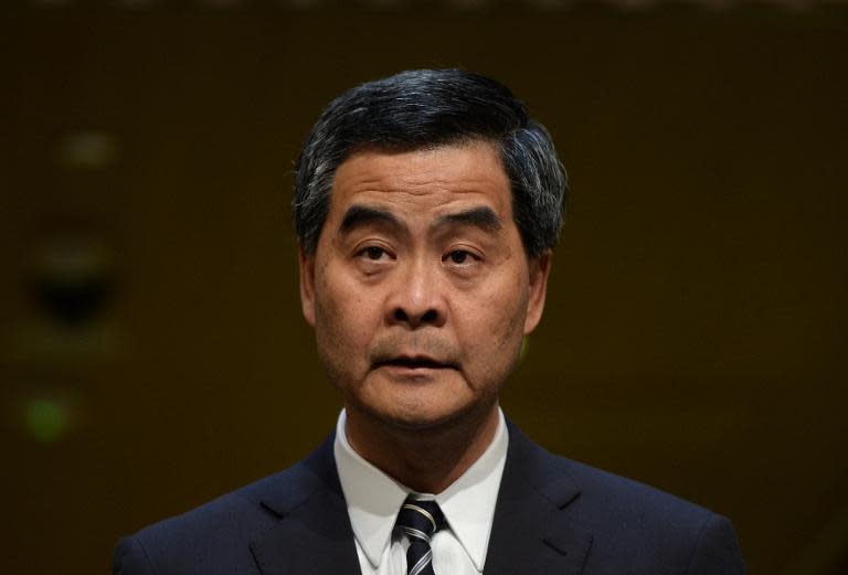 Hong Kong chief executive Leung Chun-ying speaks during a press conference in Hong Kong, on April 23, 2014